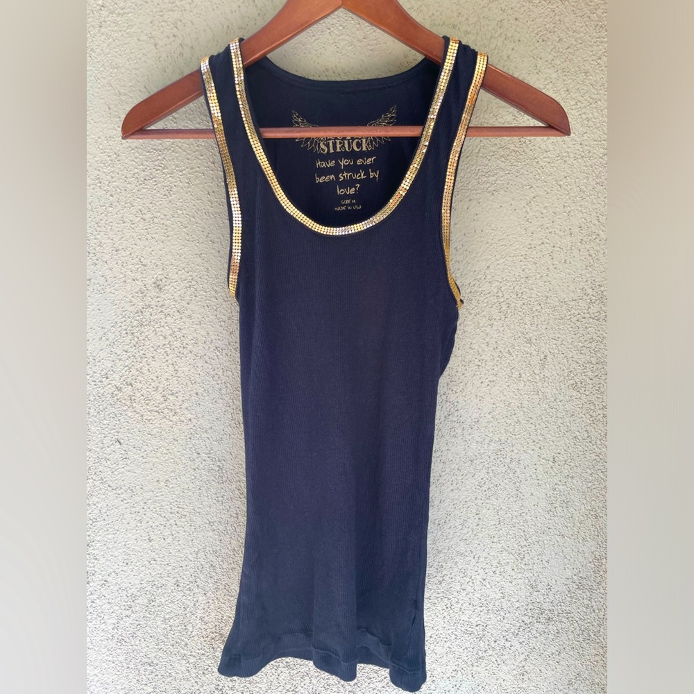 Love Struck Vintage Y2K 2000s Gold Trim Black Tank Top Size M Goth Whimsigoth